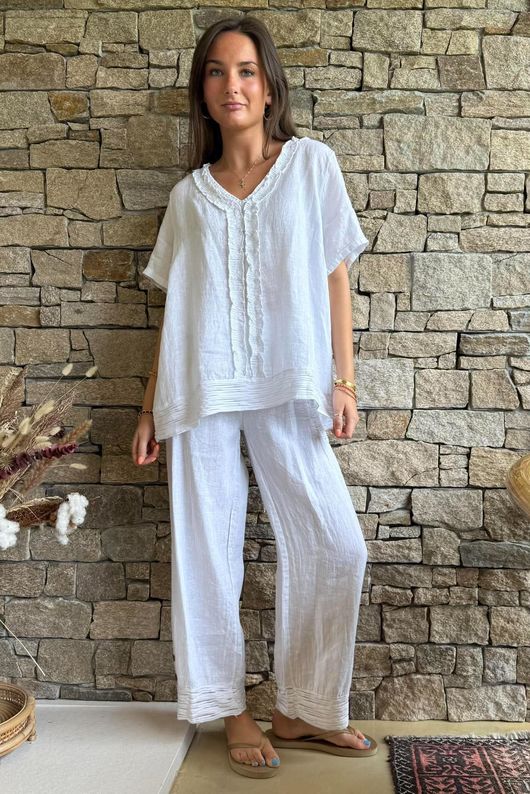 Benji Linen Wave Y Tee White